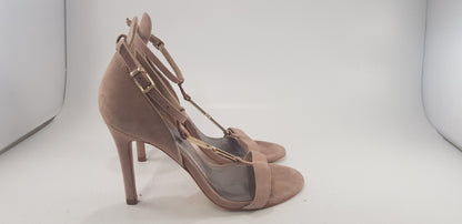 Reiss Suede Pink/Nude High Heel Chain Detail Strappy Size 3.5 Excellent Conditio