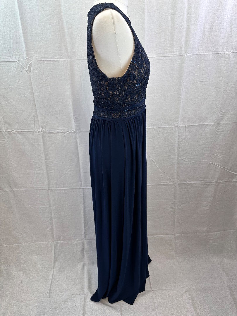 Nightway Long Blue Nude Stretchy Dress Size 8 VGC