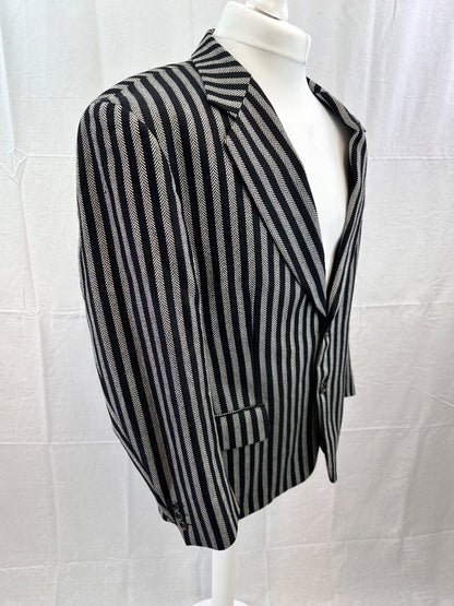 Desch Striped Black White Chevron Wool Blazer Size 48 Excellent Condition