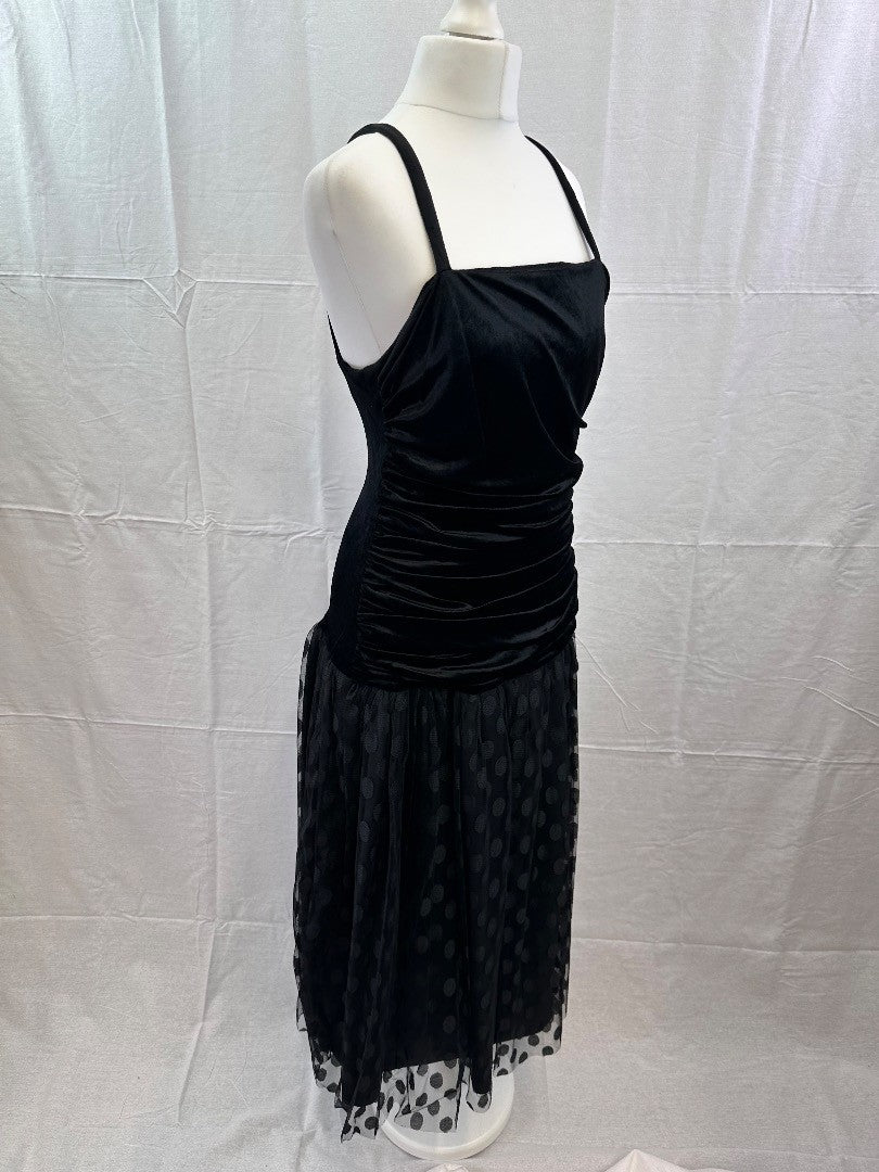 Jon Adams Black Evening Dress Knee Length Lace Overlay Size 12 Vintage