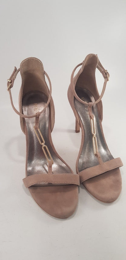 Reiss Suede Pink/Nude High Heel Chain Detail Strappy Size 3.5 Excellent Conditio