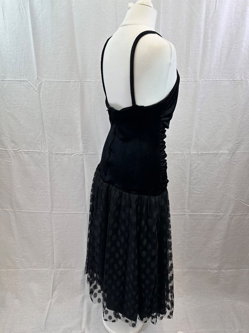 Jon Adams Black Evening Dress Knee Length Lace Overlay Size 12 Vintage