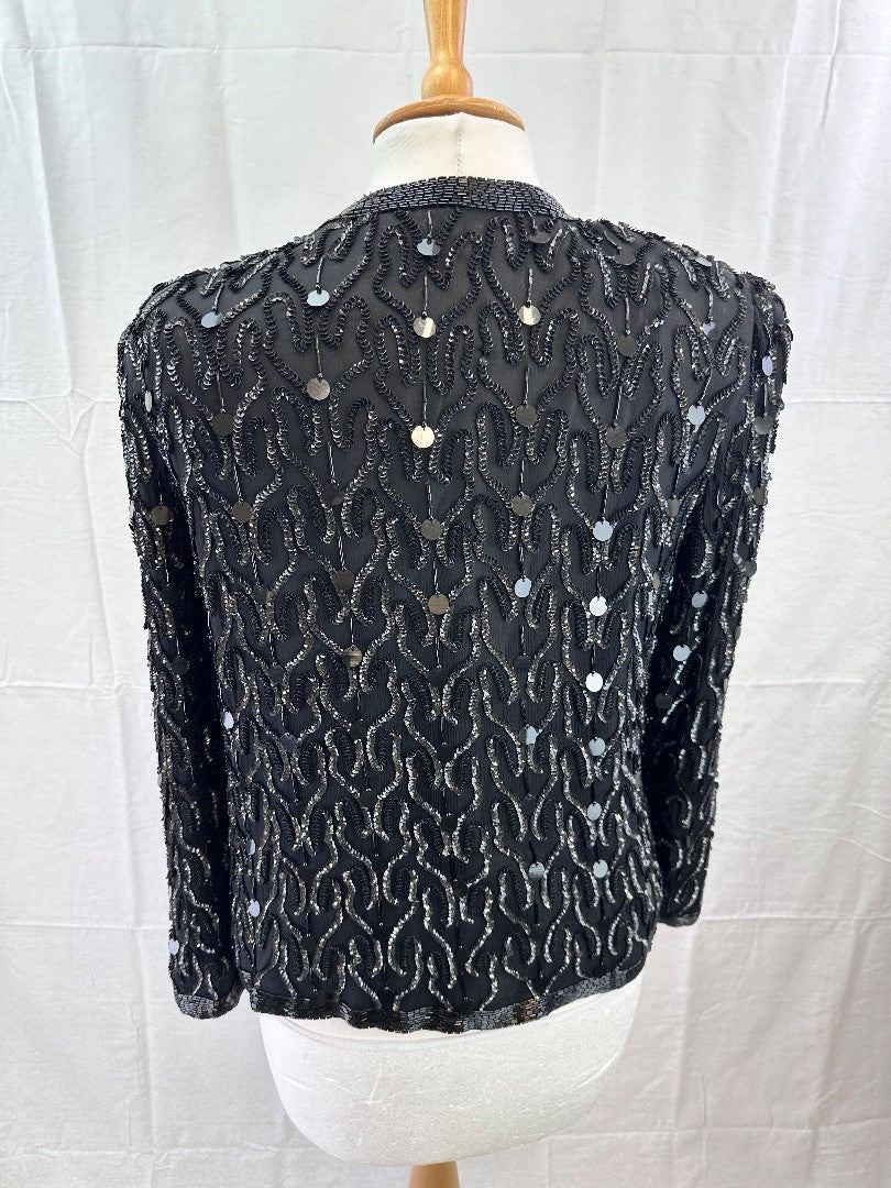 Kuku Sudi Esprit De Soir Black Silk Embellished Lined Jacket Medium