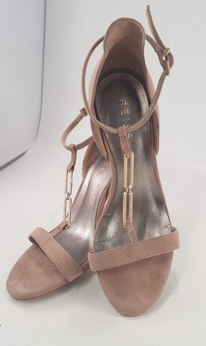 Reiss Suede Pink/Nude High Heel Chain Detail Strappy Size 3.5 Excellent Conditio