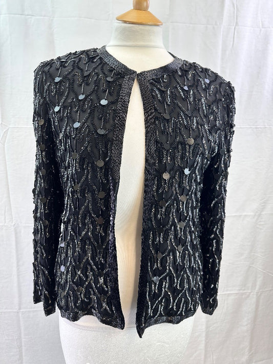 Kuku Sudi Esprit De Soir Black Silk Embellished Lined Jacket Medium