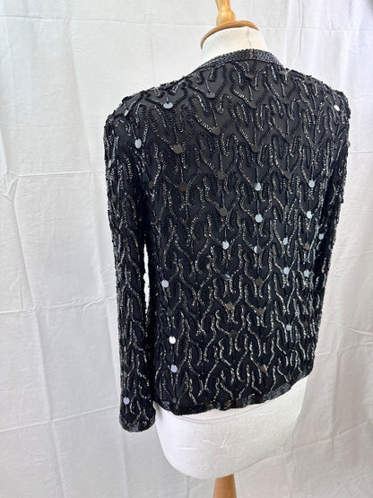 Kuku Sudi Esprit De Soir Black Silk Embellished Lined Jacket Medium