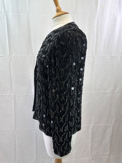 Kuku Sudi Esprit De Soir Black Silk Embellished Lined Jacket Medium