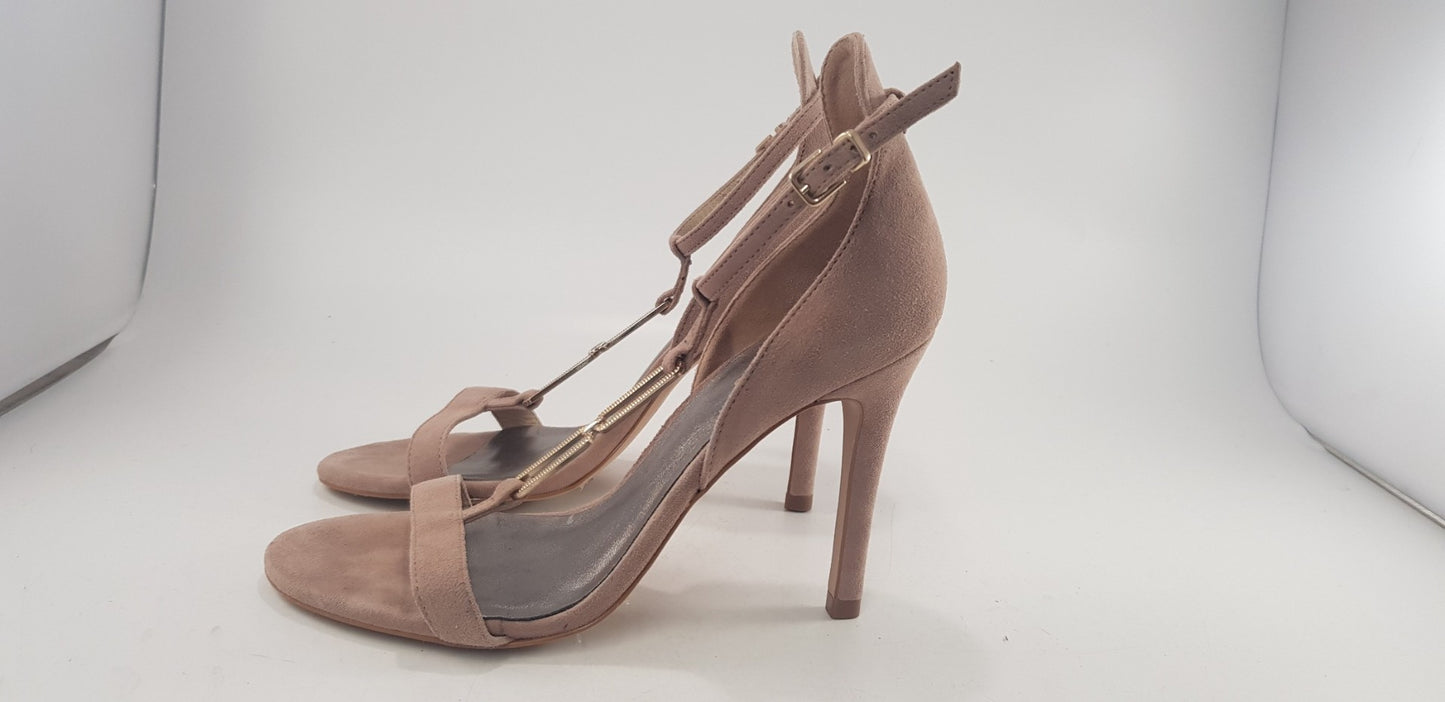 Reiss Suede Pink/Nude High Heel Chain Detail Strappy Size 3.5 Excellent Conditio