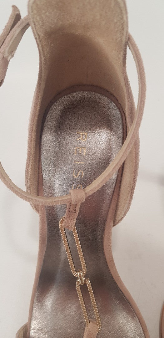 Reiss Suede Pink/Nude High Heel Chain Detail Strappy Size 3.5 Excellent Conditio