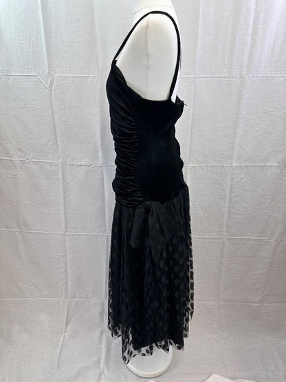 Jon Adams Black Evening Dress Knee Length Lace Overlay Size 12 Vintage