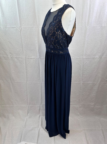 Nightway Long Blue Nude Stretchy Dress Size 8 VGC