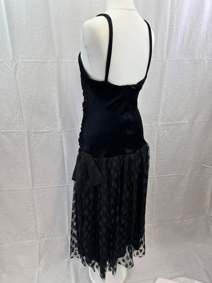 Jon Adams Black Evening Dress Knee Length Lace Overlay Size 12 Vintage