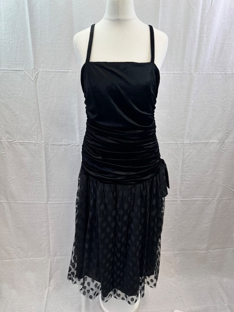 Jon Adams Black Evening Dress Knee Length Lace Overlay Size 12 Vintage