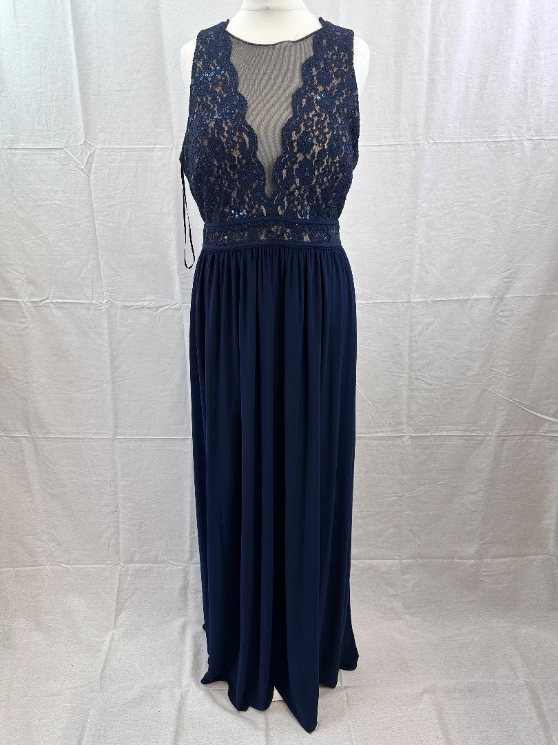 Nightway Long Blue Nude Stretchy Dress Size 8 VGC