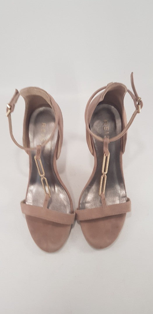 Reiss Suede Pink/Nude High Heel Chain Detail Strappy Size 3.5 Excellent Conditio