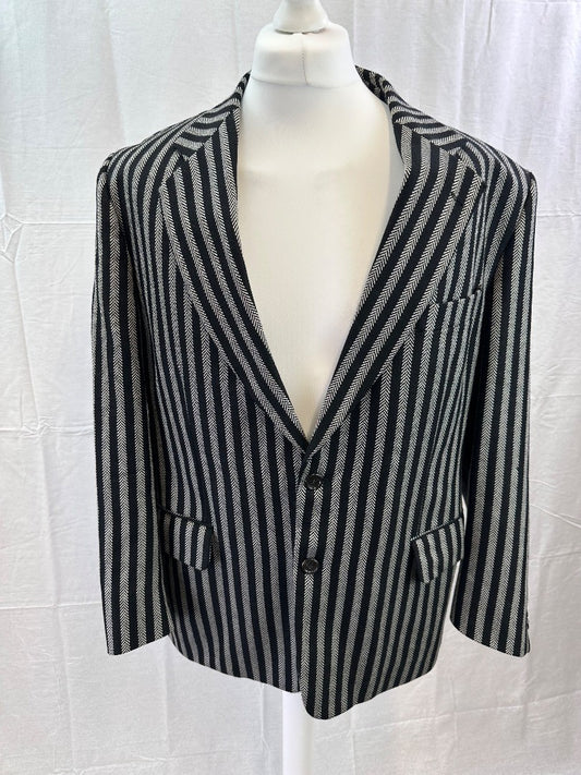 Desch Striped Black White Chevron Wool Blazer Size 48 Excellent Condition