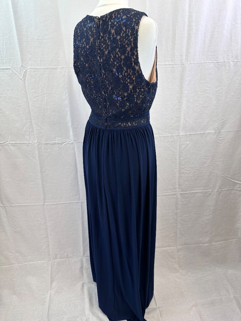 Nightway Long Blue Nude Stretchy Dress Size 8 VGC