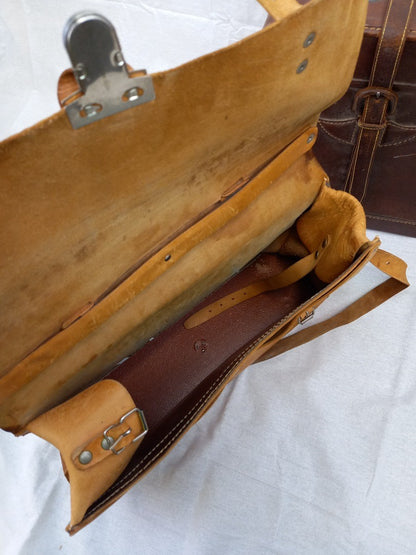 Brown Leather Vintage Suitcase & 2x Soft Leather Tan Messenger Bags