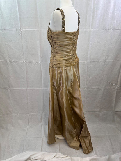 Annoushka Long Gold Ruched Jewelled  Evening Dress Size 12 VGC