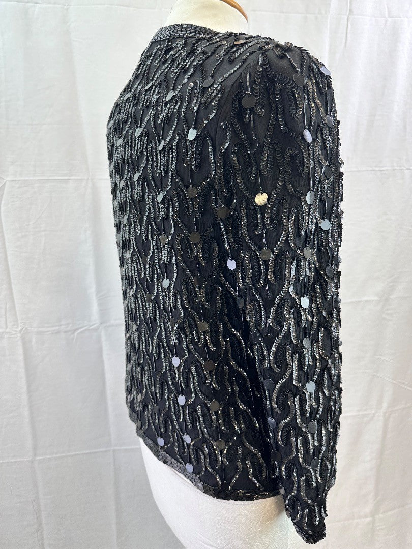 Kuku Sudi Esprit De Soir Black Silk Embellished Lined Jacket Medium