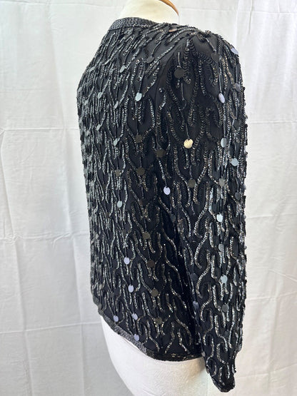 Kuku Sudi Esprit De Soir Black Silk Embellished Lined Jacket Medium