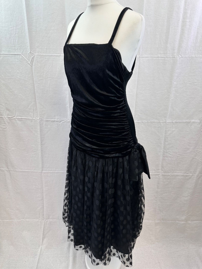 Jon Adams Black Evening Dress Knee Length Lace Overlay Size 12 Vintage