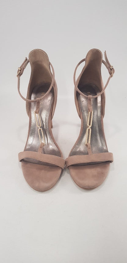 Reiss Suede Pink/Nude High Heel Chain Detail Strappy Size 3.5 Excellent Conditio