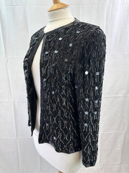 Kuku Sudi Esprit De Soir Black Silk Embellished Lined Jacket Medium