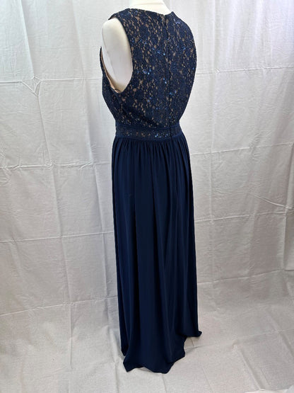 Nightway Long Blue Nude Stretchy Dress Size 8 VGC