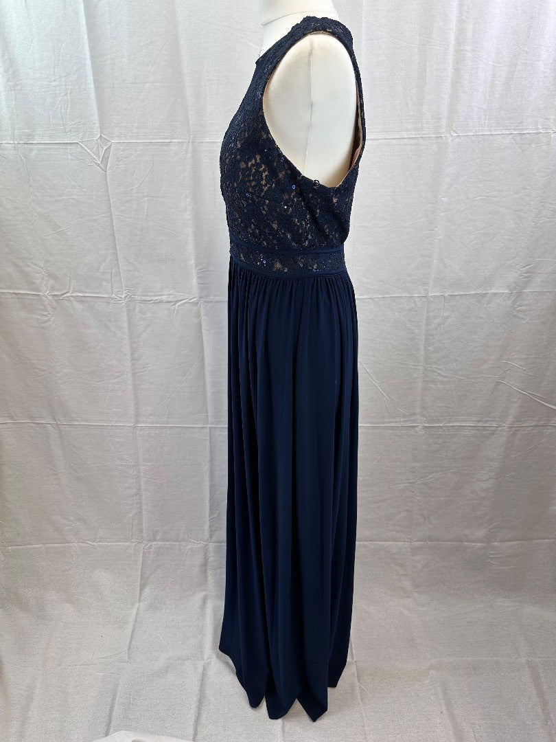 Nightway Long Blue Nude Stretchy Dress Size 8 VGC