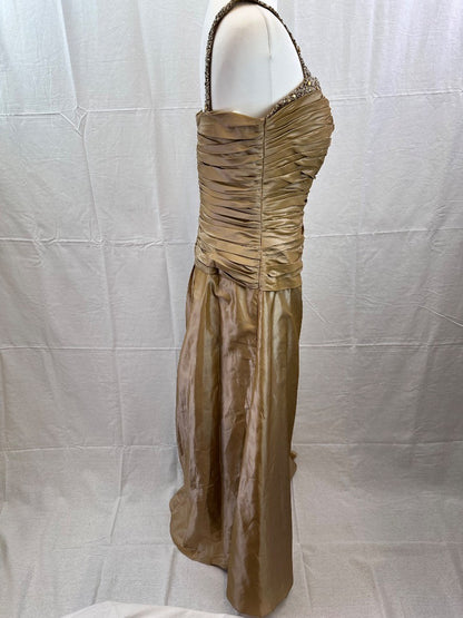 Annoushka Long Gold Ruched Jewelled  Evening Dress Size 12 VGC