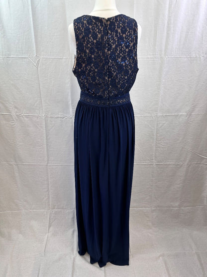 Nightway Long Blue Nude Stretchy Dress Size 8 VGC