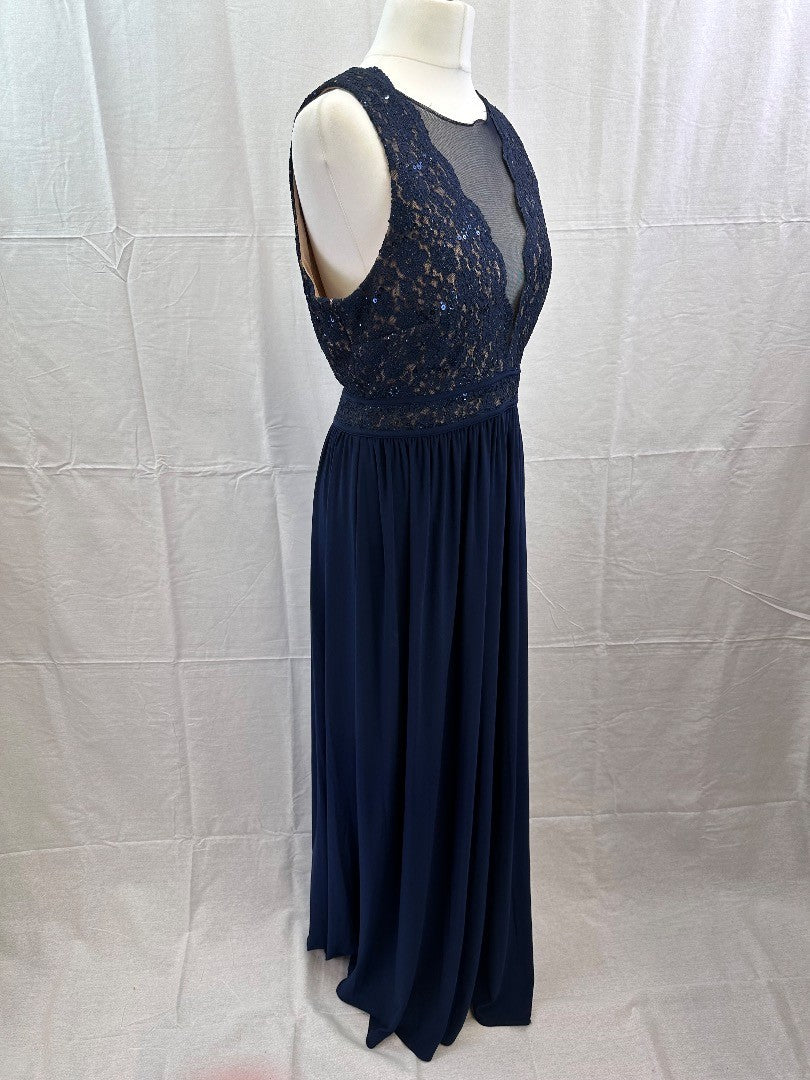 Nightway Long Blue Nude Stretchy Dress Size 8 VGC