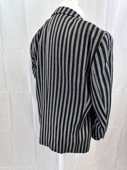 Desch Striped Black White Chevron Wool Blazer Size 48 Excellent Condition