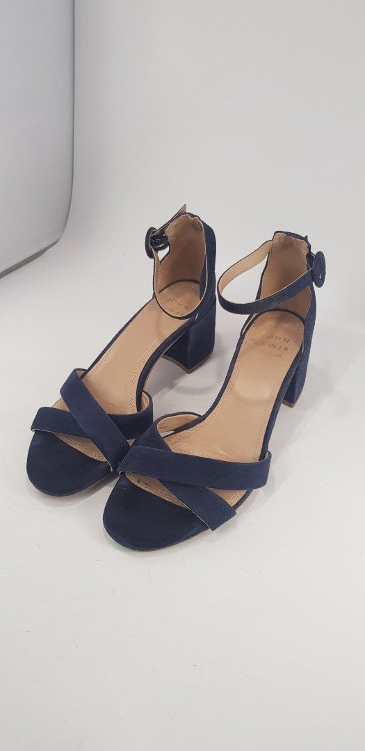 John Lewis Blue Strappy Block High Heels Size 4 VGC