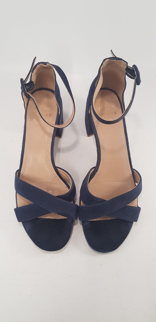 John Lewis Blue Strappy Block High Heels Size 4 VGC