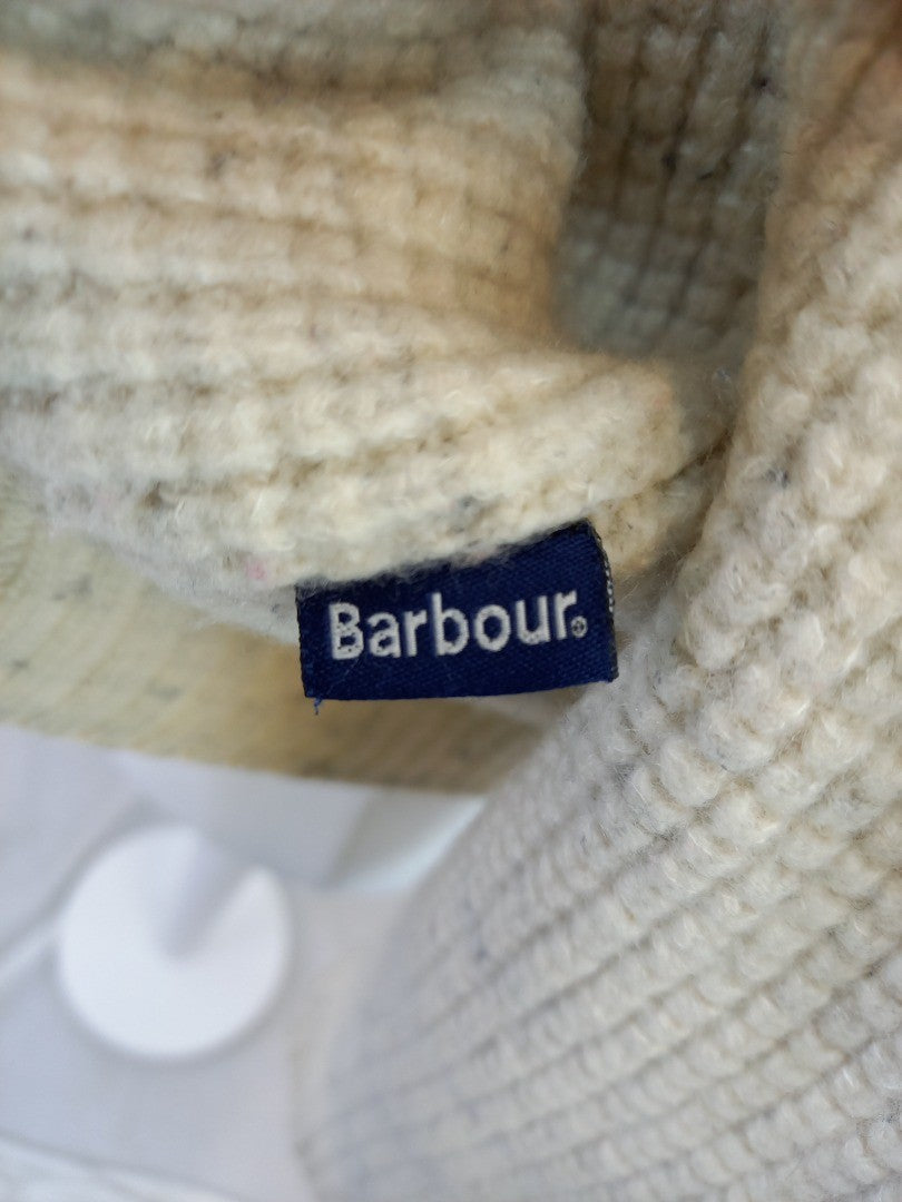 Barbour Off-White Cotton/Wool Blend Ribbed Knitted Jumper - Small