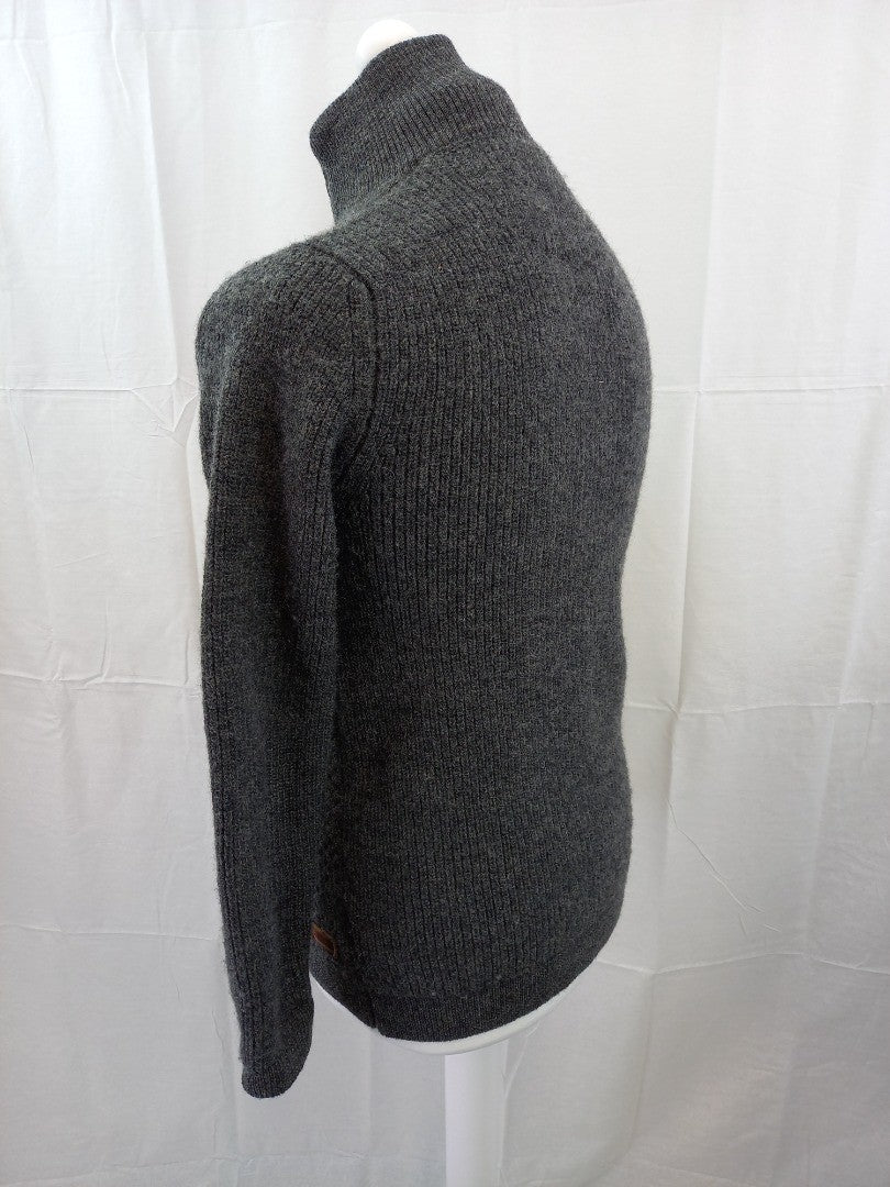 Matinique Grey Pure Wool Heavy Cable Knit 1/4 Zip Jumper - Size L