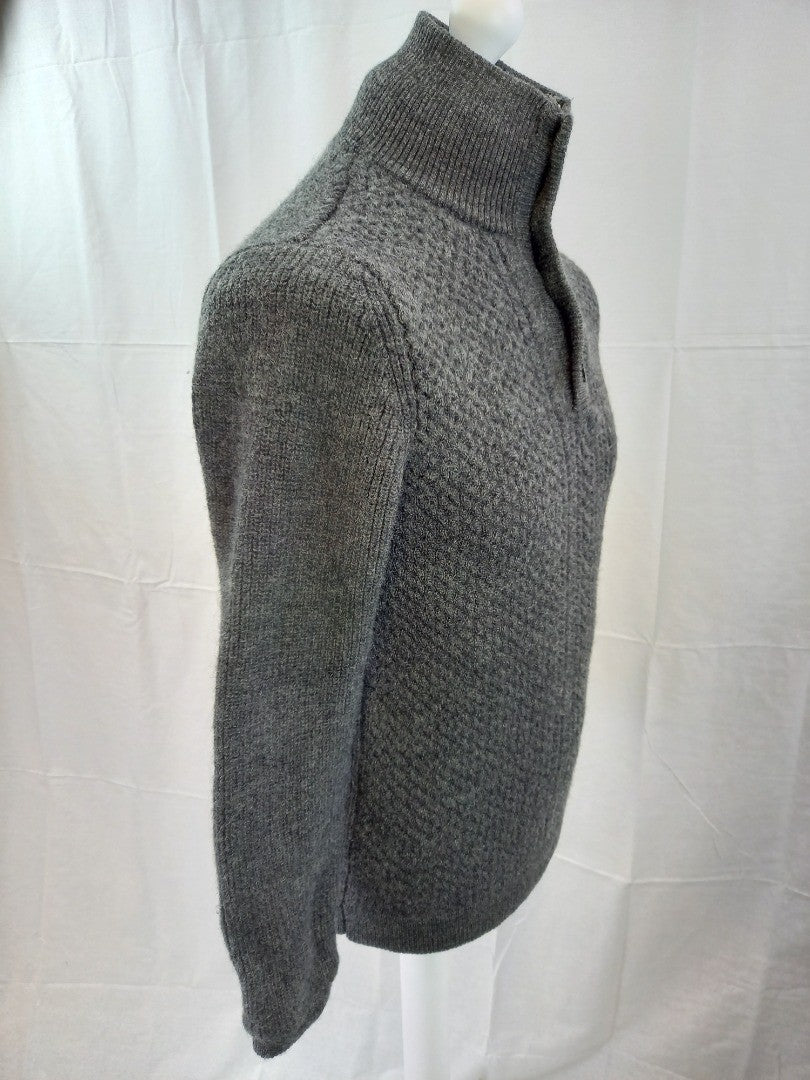 Matinique Grey Pure Wool Heavy Cable Knit 1/4 Zip Jumper - Size L