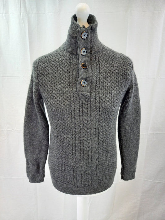 Matinique Grey Pure Wool Heavy Cable Knit 1/4 Zip Jumper - Size L