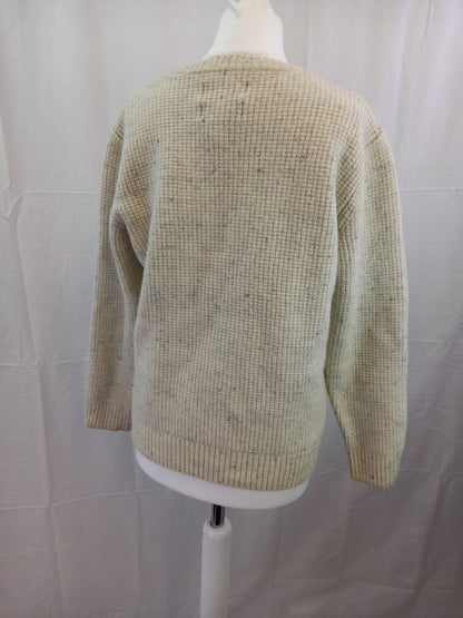 Barbour Off-White Cotton/Wool Blend Ribbed Knitted Jumper - Small