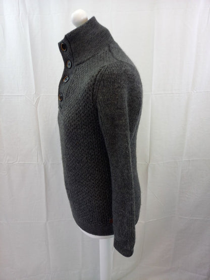 Matinique Grey Pure Wool Heavy Cable Knit 1/4 Zip Jumper - Size L