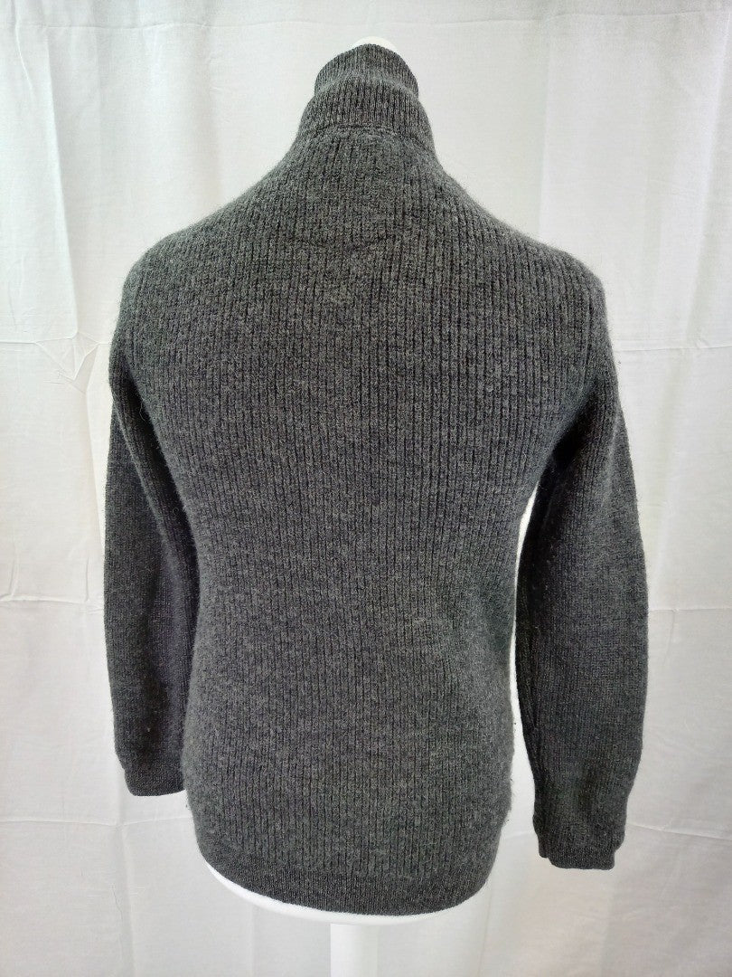 Matinique Grey Pure Wool Heavy Cable Knit 1/4 Zip Jumper - Size L