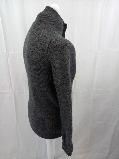 Matinique Grey Pure Wool Heavy Cable Knit 1/4 Zip Jumper - Size L