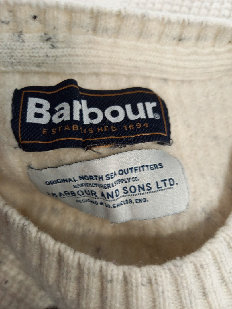 Barbour Off-White Cotton/Wool Blend Ribbed Knitted Jumper - Small