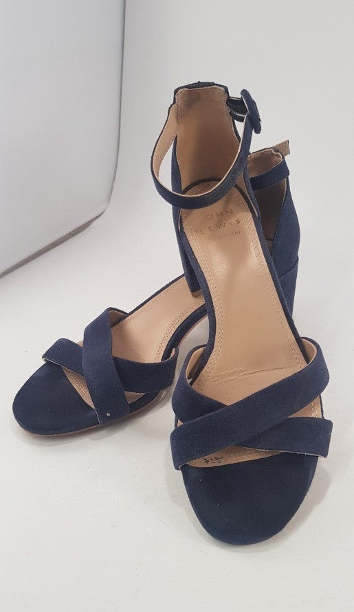 John Lewis Blue Strappy Block High Heels Size 4 VGC