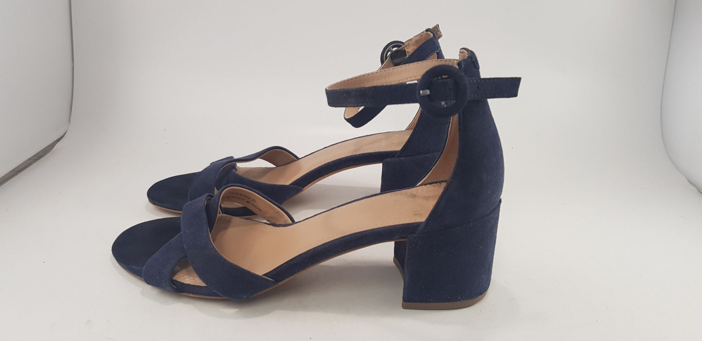 John Lewis Blue Strappy Block High Heels Size 4 VGC