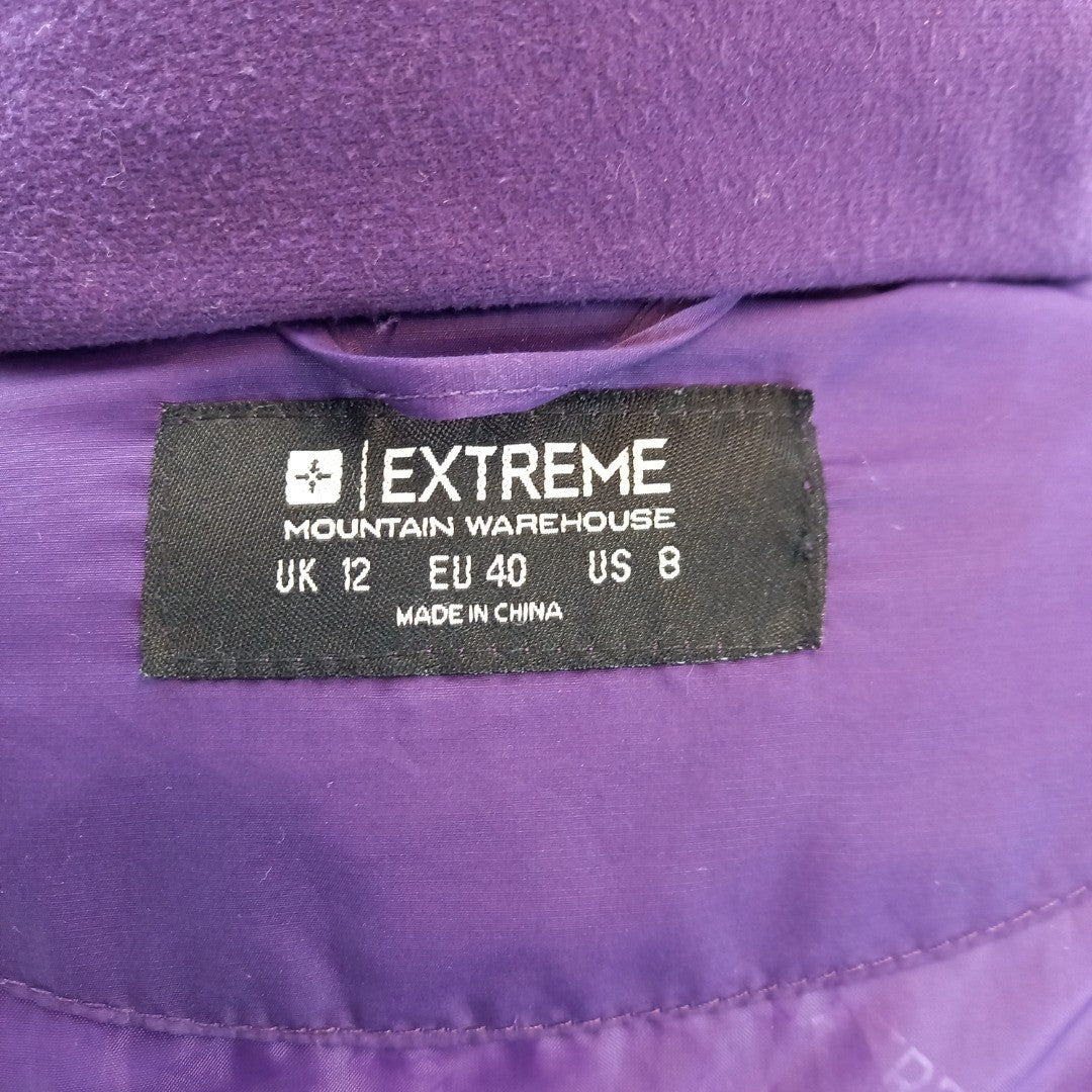 Mountain Warehouse Purple Puffer Coat Extreme Detachable Hood UK 12 Excellent