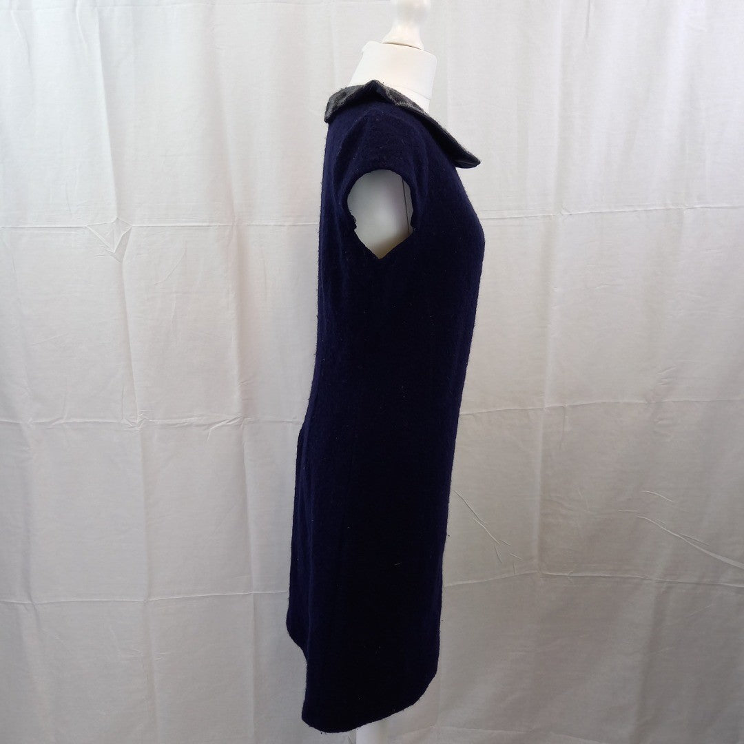 Clements Riberio Blue Dress UK 12 Wool Mid Length Lined Excellent