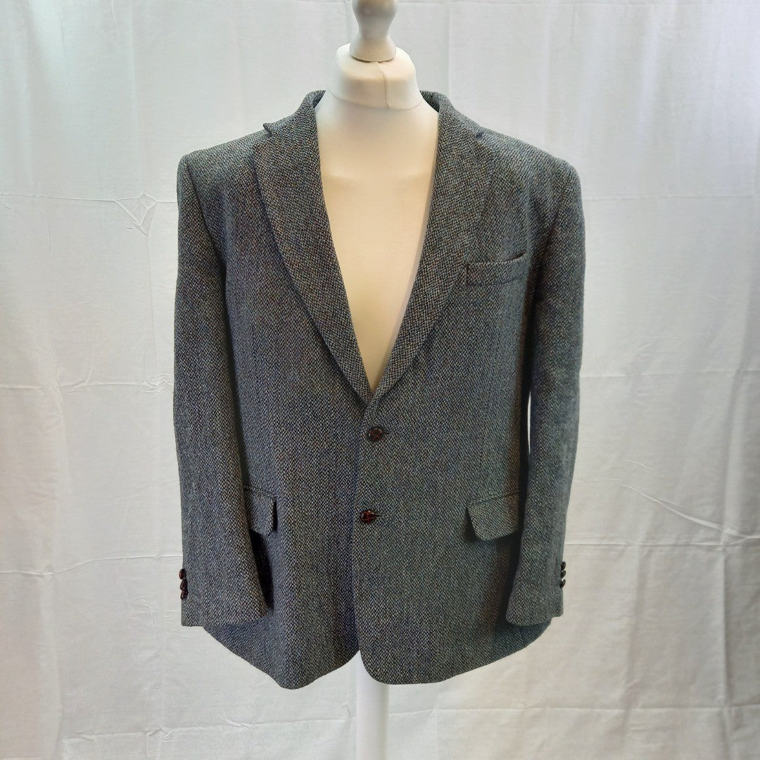 Harris Tweed Blue Hand Woven Blazer Jacket UK XL Excellent Condition